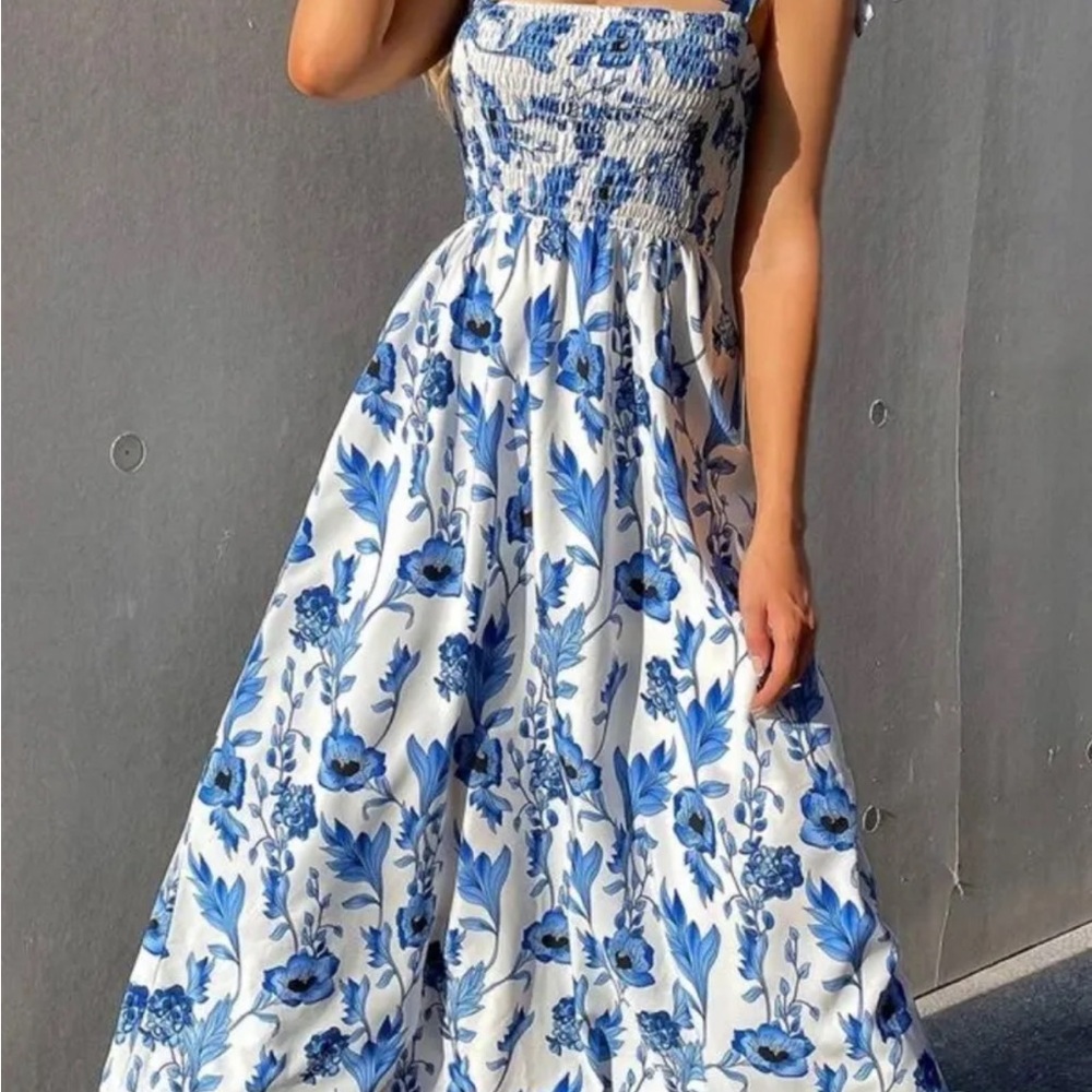 Floral Blue and White Maxi Dress